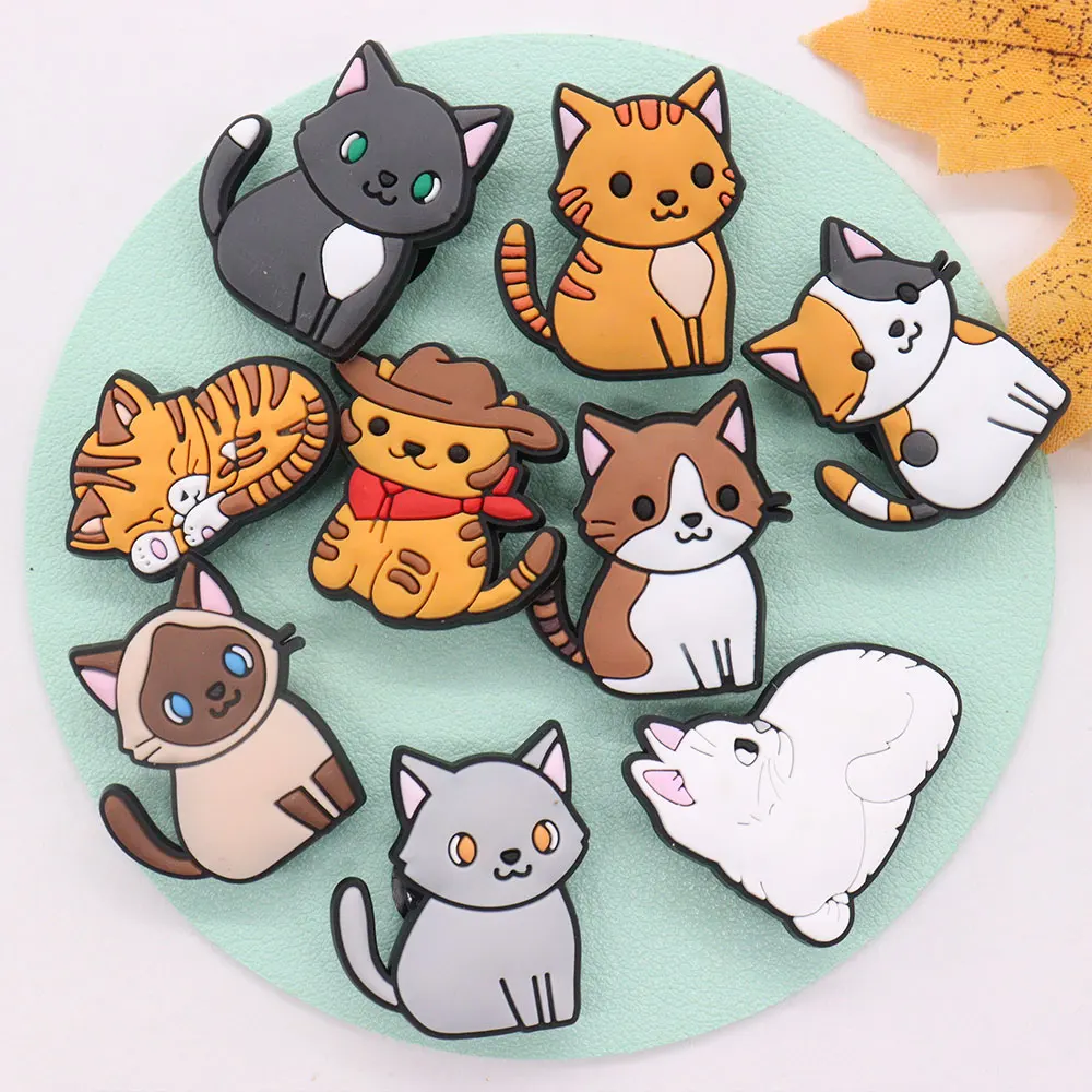 Good Quality 1pcs PVC Shoe Charms Animal Cute Orange Cat White Cat Accessories Kids Shoes Ornament Fit Kids DIY Party Gift