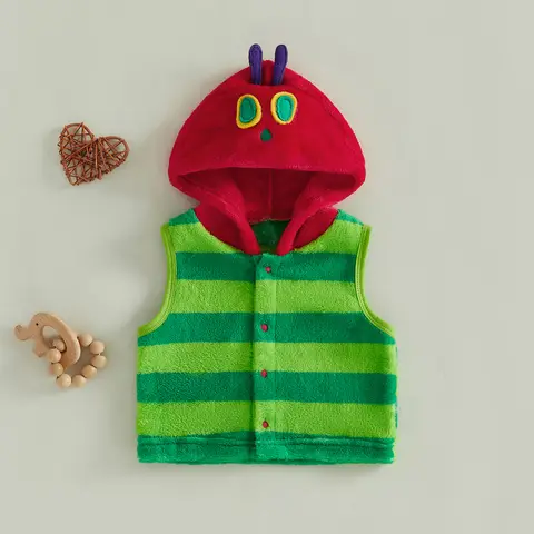 Toddler Baby Boy Girl Caterpillar Costume Striped Sleeveless Hooded Fuzzy Vest
