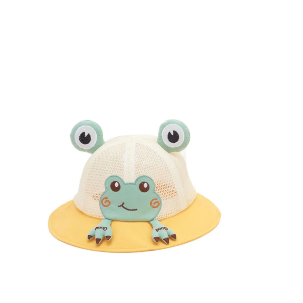 

Cute Korean Style Cartoon Frog Bucket Hat Mesh Cotton Baby Sun Protection Hat Sunscreen Breathable Children Fishman Hat Girls
