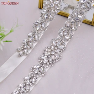 Topqueen-cinto de casamento para mulheres, strass prateado, cristal, elegante, luxo, artesanal, frisado, vestidos de dama de honra, S75 8 principais vendas cinto com miçangas - №3