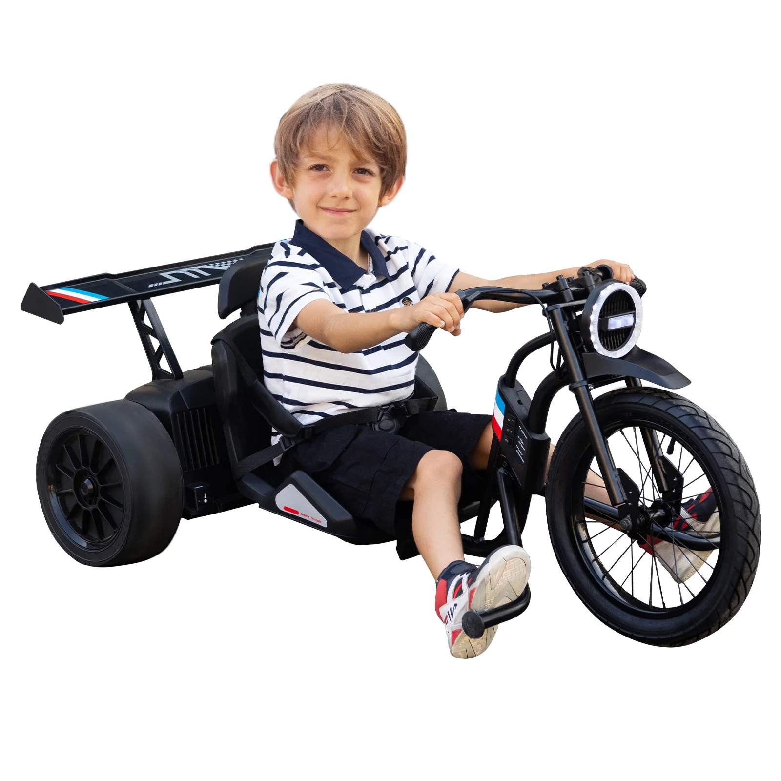 Ride On 3 Wheelers Go Kart for Kids,24V 14Ah Battery Two 300W Motors,9MPH Fast Drifting Circling Car with Hand Accelerator