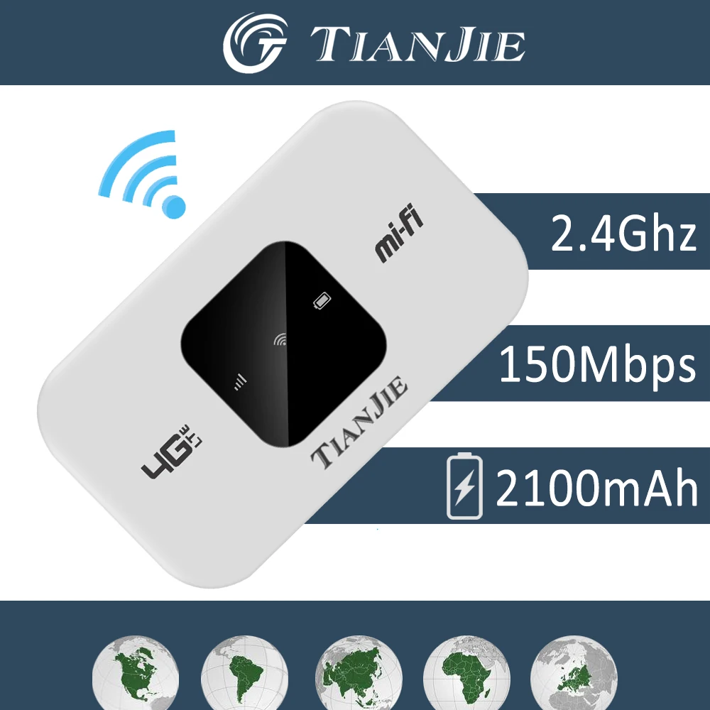 

TIANJIE 4G беспроводной портативный дорожный маршрутизатор, LTE Wi-Fi-маршрутизатор, мобильная точка доступа Wi-Fi 2100/3000 мАч, карманный Wi-Fi, чехлы 170 стран