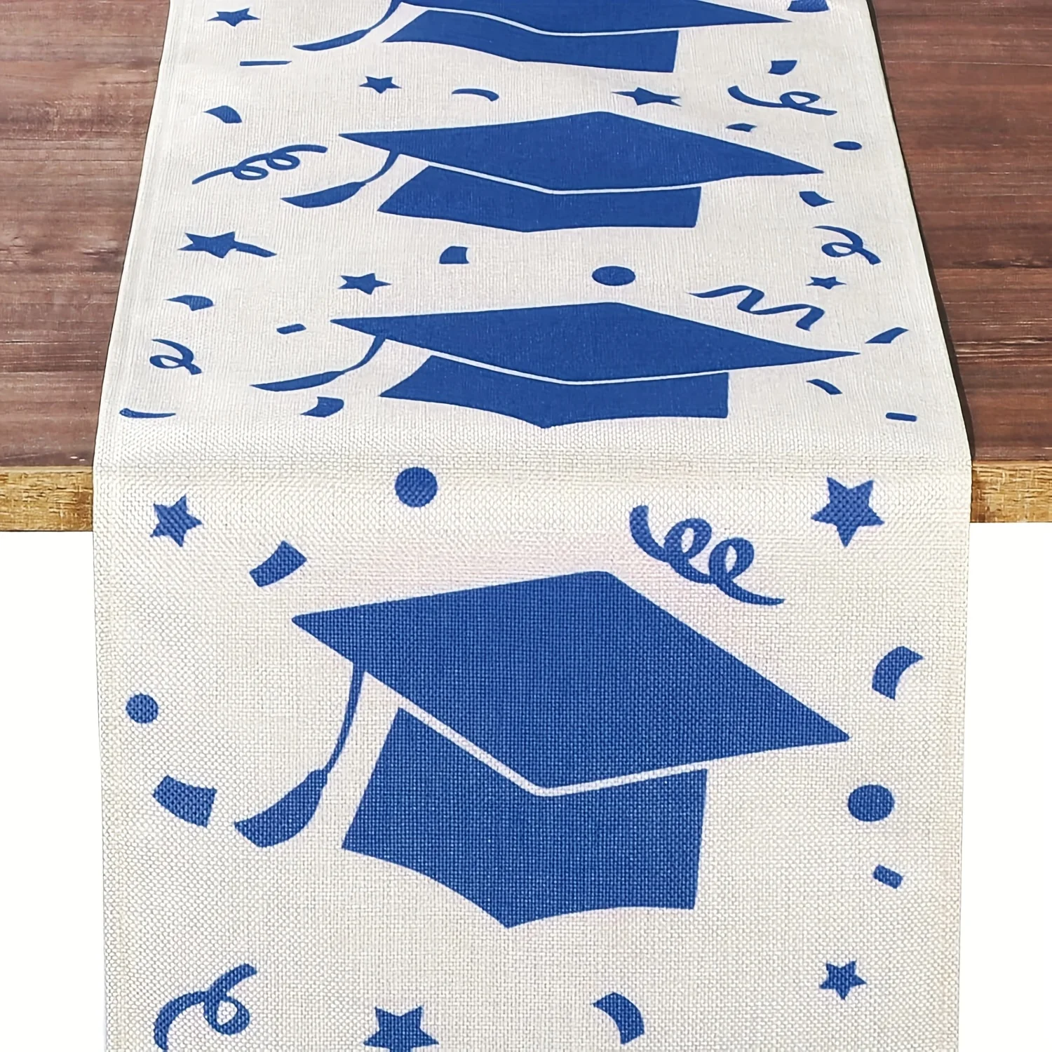 1 Piece Silk Graduation Ceremony Table Runner in Blue and White, Suitable for Farmhouse, Indoor, Kitchen, Celebrations, Table Decoration, Restaurant and Banquet Decoration Supplies