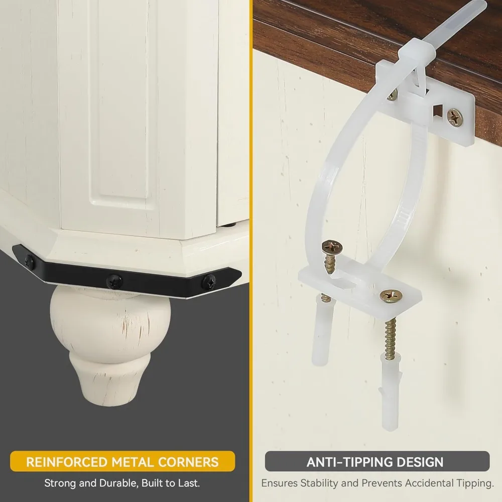 خزانة تخزين مخزن المطبخ مقاس 67 بوصة، وخزانة بوفيه المزرعة مع حامل ميكروويف، وبار قهوة مع أبواب ودرج مصاريع، ومطبخ