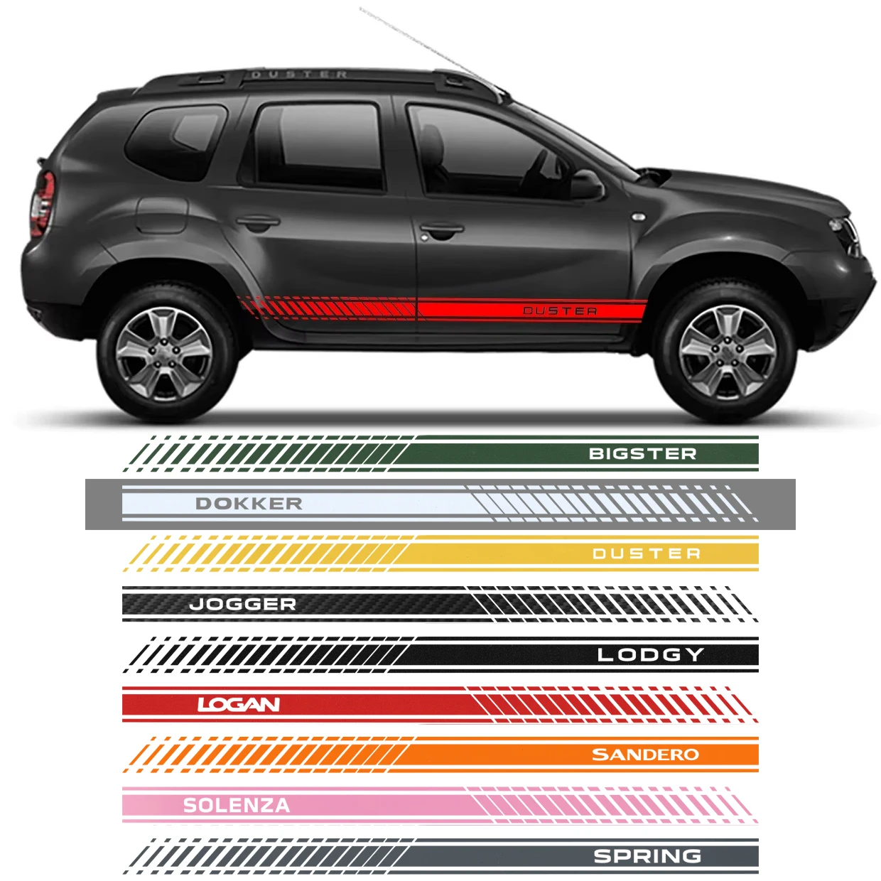

Боковая наклейка на дверь автомобиля для Dacia Duster Bigster Sandero, авто, спортивный стиль, наклейка, виниловая пленка, автомобильные тюнинговые аксессуары