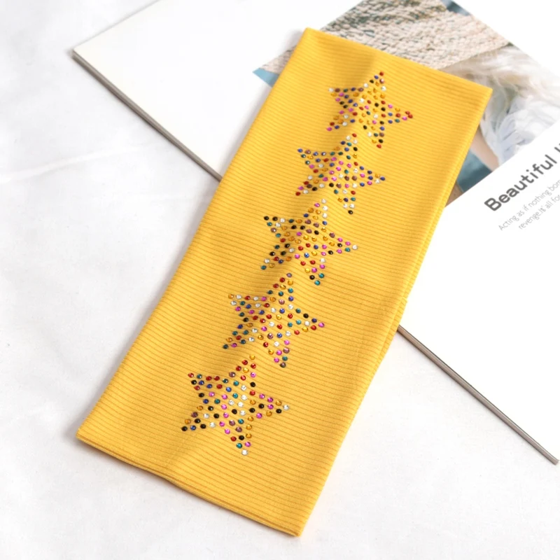 Einfache, modische, schwarze, elastische Haarbänder für Mädchen, rutschfest, weiches Haar-Accessoire, Sterne, Kopfwickel für Frauen, Yoga, Workout, Stirnband – Detail 9