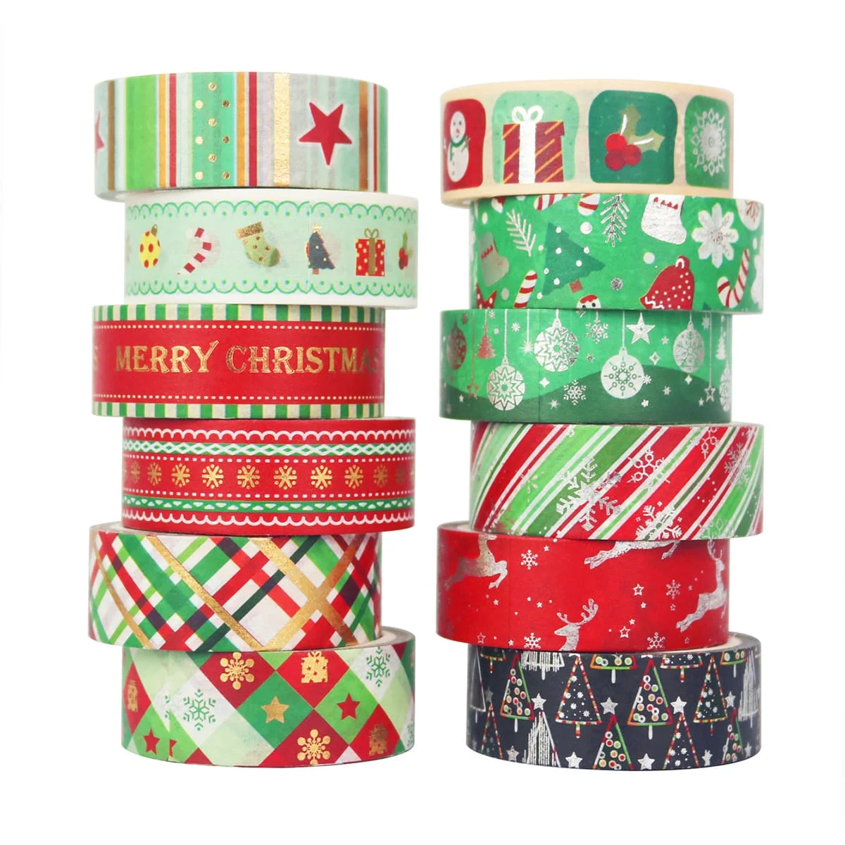 12 لفة/صندوق، شريط واشي برونزي رقيق بنمط عيد الميلاد، مناسب لتزيين صندوق هدايا بطاقات المعايدة بنفسك لحفلات العطلات