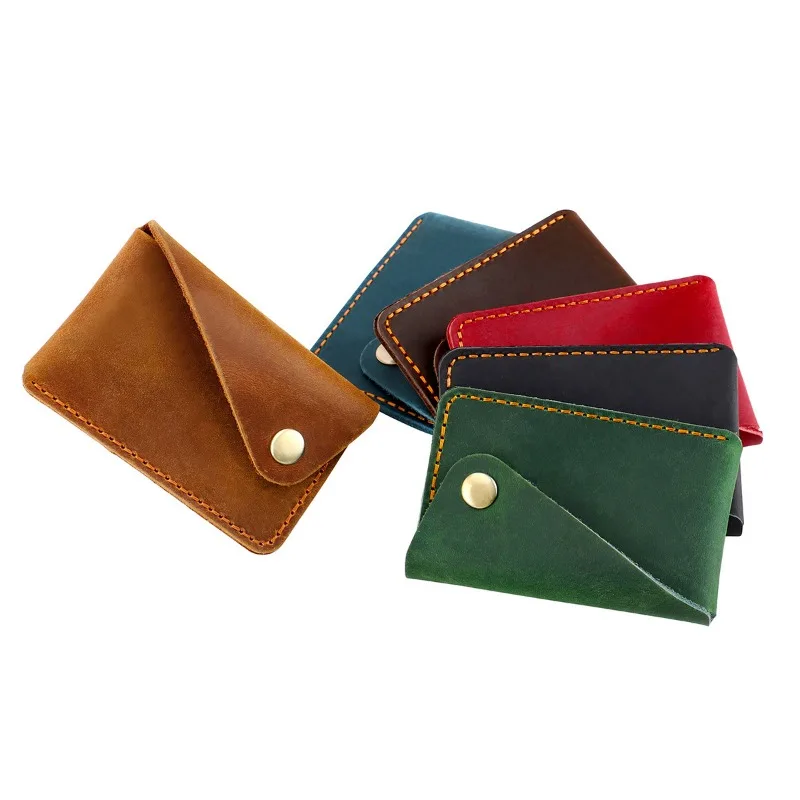

Handmade Genuine Leather Card Holder for Men & Women, Vintage Japanese Style Envelope Design Slim Card Wallet with Snap Closure