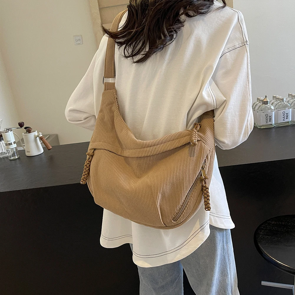 

Вельветовая сумка на плечо, однотонная женская сумка через плечо, сумка на молнии с карманами, повседневная сумка на ремне для школы, путешествий, работы