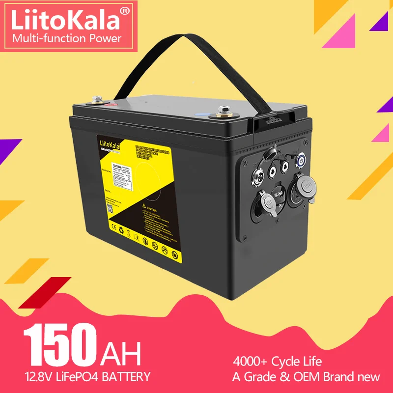 LiitoKala 태양 에너지 저장 골프 카트 RV 인버터용 배터리 팩, 12V, 12.8V, 150AH, LiFePO4, 100A BMS, 1200W 보트