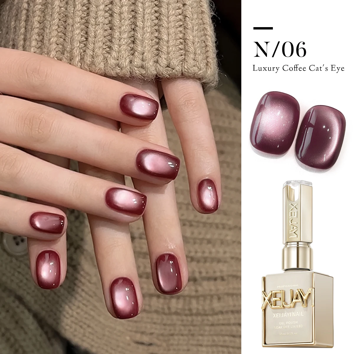 15 ml 6 Farben Luxus Kaffee Katzenauge Nagel Gelpoliermittel Set mit Soak Off UVLED Cat Eye Gelpoliermittel Maniküre Nail Art Kit