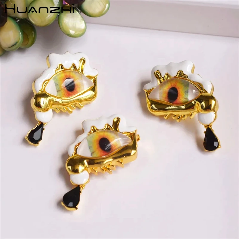 HUANZHI Personality Ear Devil Eye Nose Earring Exaggerated Asymmetry Teardrop Gold Color Vintage Chunky Jewelry for Women New