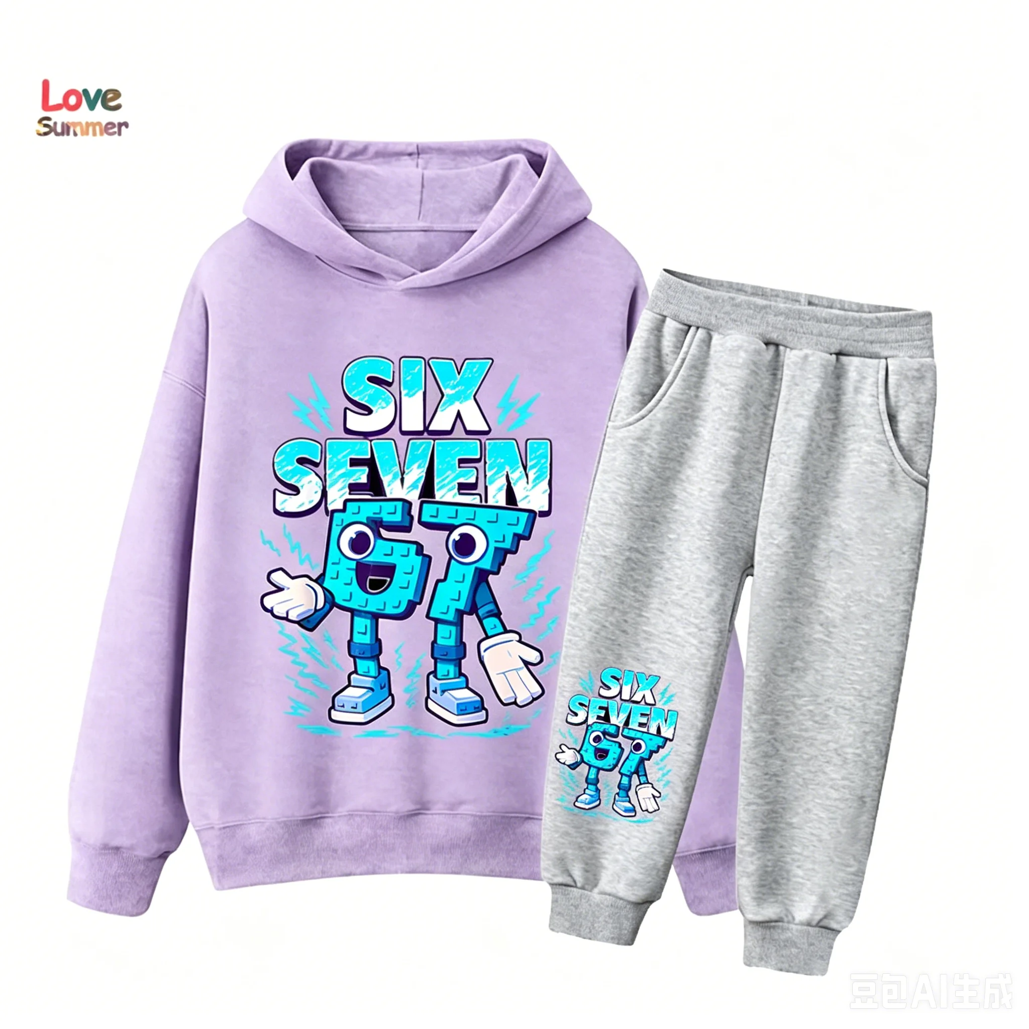 Neuer 67 Six Seven Hoodie-Hosen-Set 2-teilig für Jungen und Mädchen, Kinder-Sweatshirt 2-teiliger Anzug, Kapuzenpullover, Baby-Freizeitanzug – Detail 4