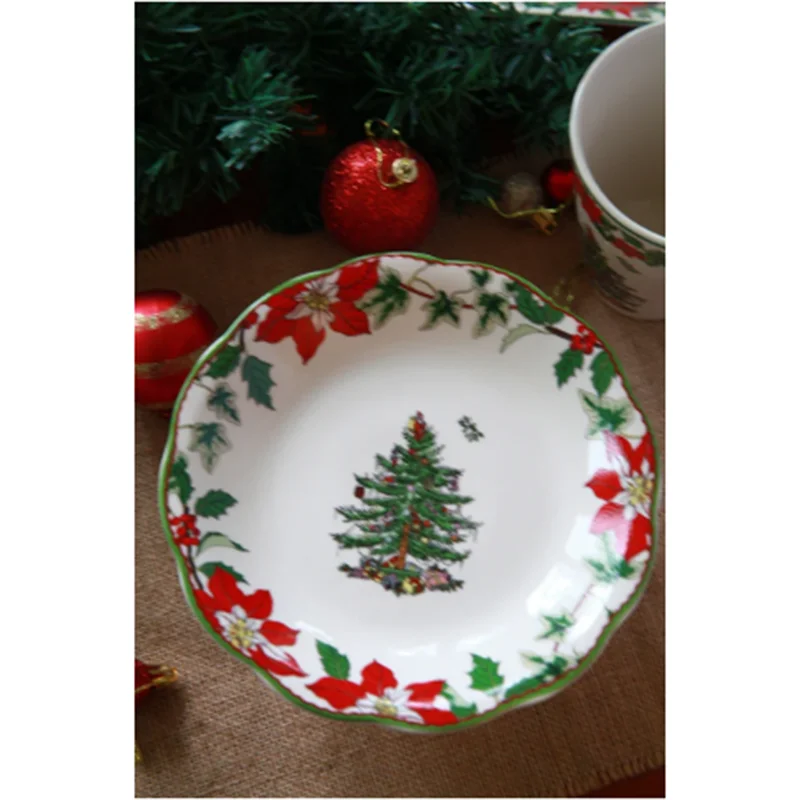 Rabbit Meijia Exported to Britain Century-Old Ceramic REDLEAF Christmas Tree Series Tray Mug