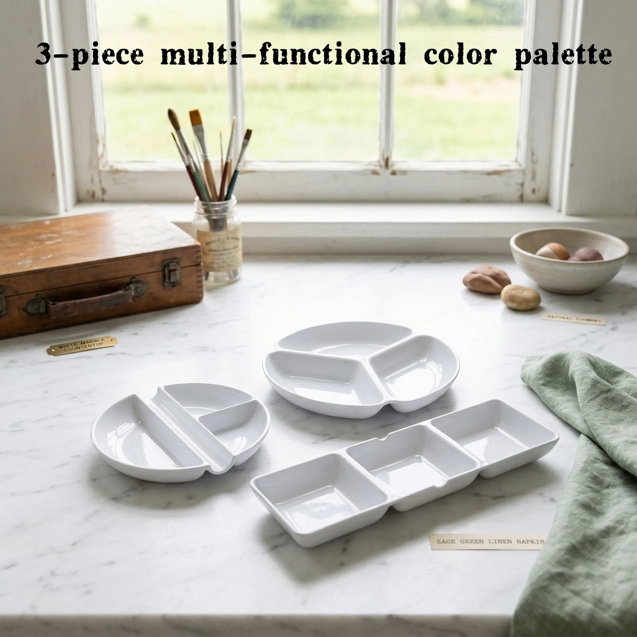 3Pcs Plastic Paint Palettes Set, Assorted Mixing Trays for Acrylic Oil Watercolor, Art Supplies for Artists & Beginners