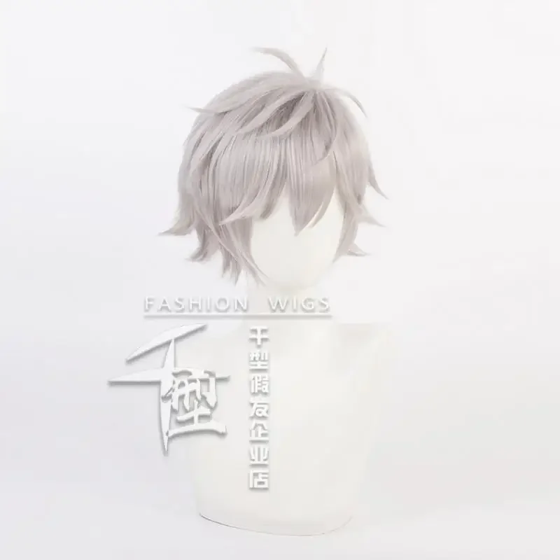 Anime Eva Nagisa Kaworu Cosplay Wig Silver Gray Short Hair Upwarping Heat Resistant Synthetic Halloween Party Accessories Props