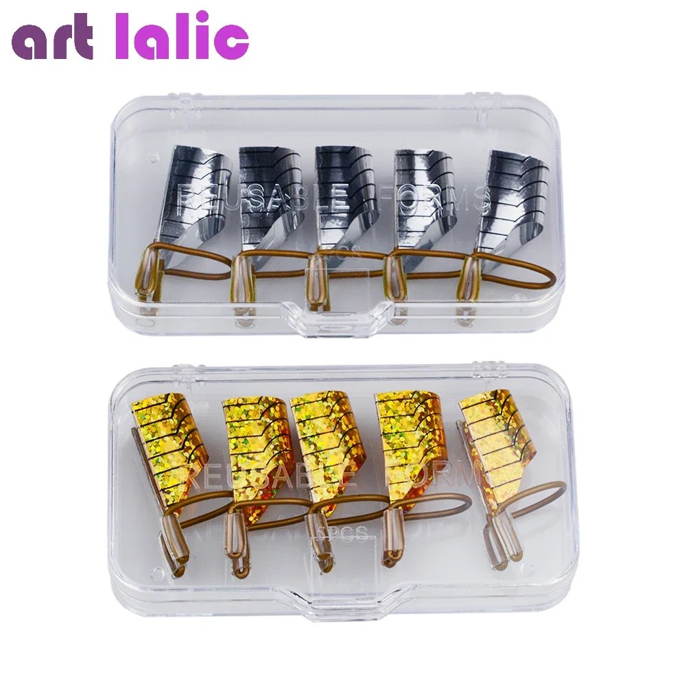 5개입 네일 아트 연장 가이드 키트 재사용 가능한 실버 골드 UV 젤 매니큐어 팁 폼 전문가용 네일 아트