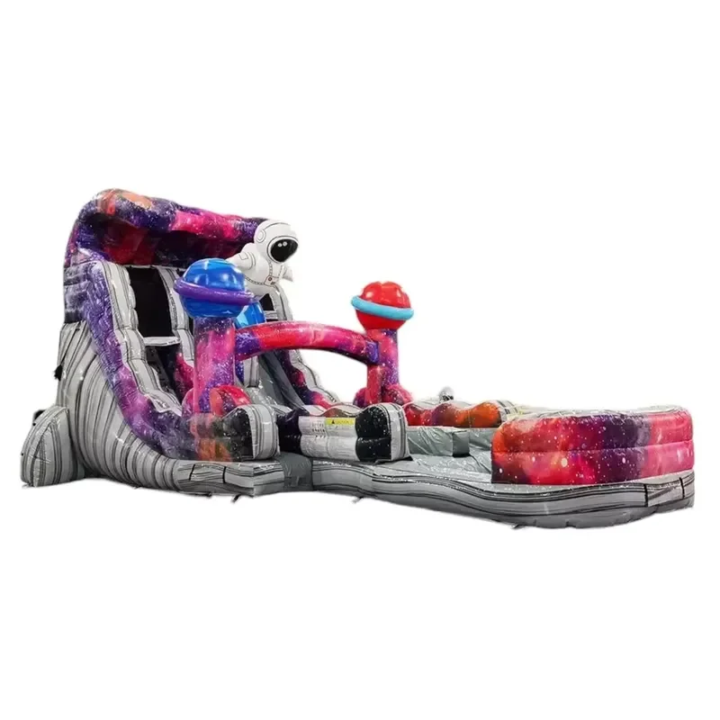 Outdoor Custom-made Space-themed Inflatable Water Slide with Double Lanes and a Children's Swimming Pool
