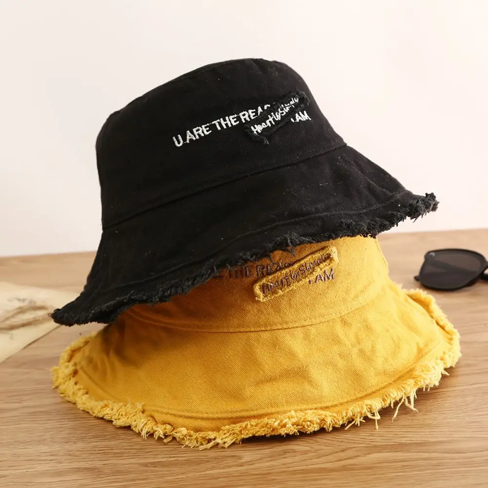 Outdoor Sport Letter Embroidery Cotton Sunshade Bucket Hat Female Hat Korean Style Cap Fashion