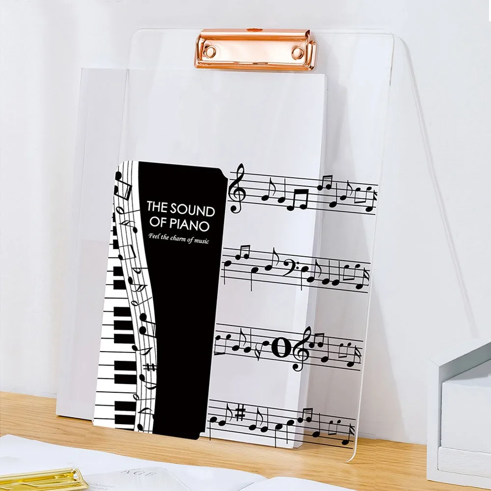 

Music Theme Paper Clip Board Transparent Thickened Writing Clipboard Creative Portable Document Holder School Office Supplies