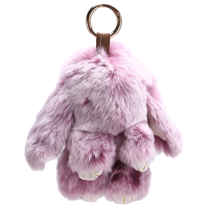 Soft Cute  Fur Pom Pom Keychain  Real Rex Bunny Keychain Decoration