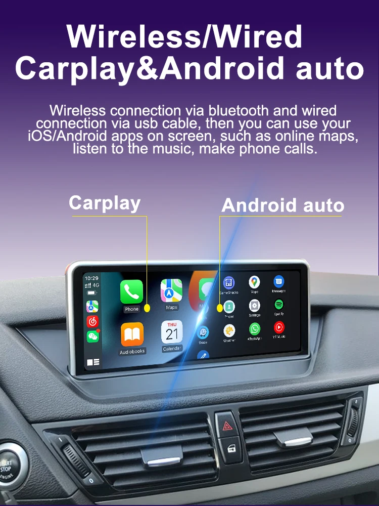 AUTOTOP 10,25 Zoll Wireless Carplay Android Auto Touchscreen für BMW X1 E84 2009-2015 CIC-System oder ohne Werksbildschirm Youtube/Wifi – Detail 6
