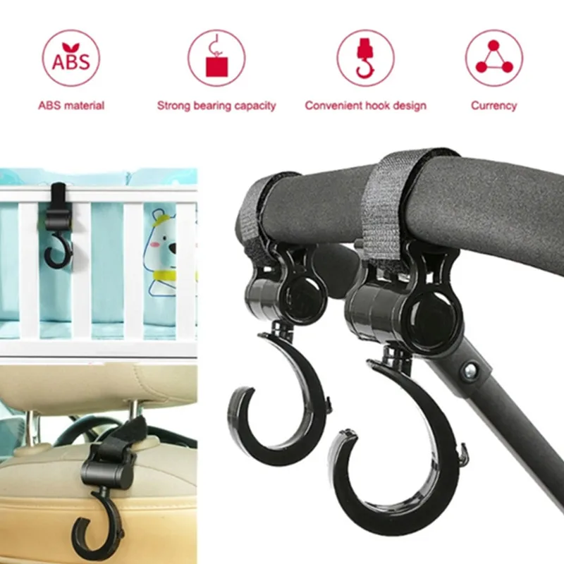 2/4 Pcs Universal Baby Stroller Hook Anti-Slip 360 Degree Rotate Cart Pram Hook Clips Baby Bag Hanger Baby Stroller Accessories