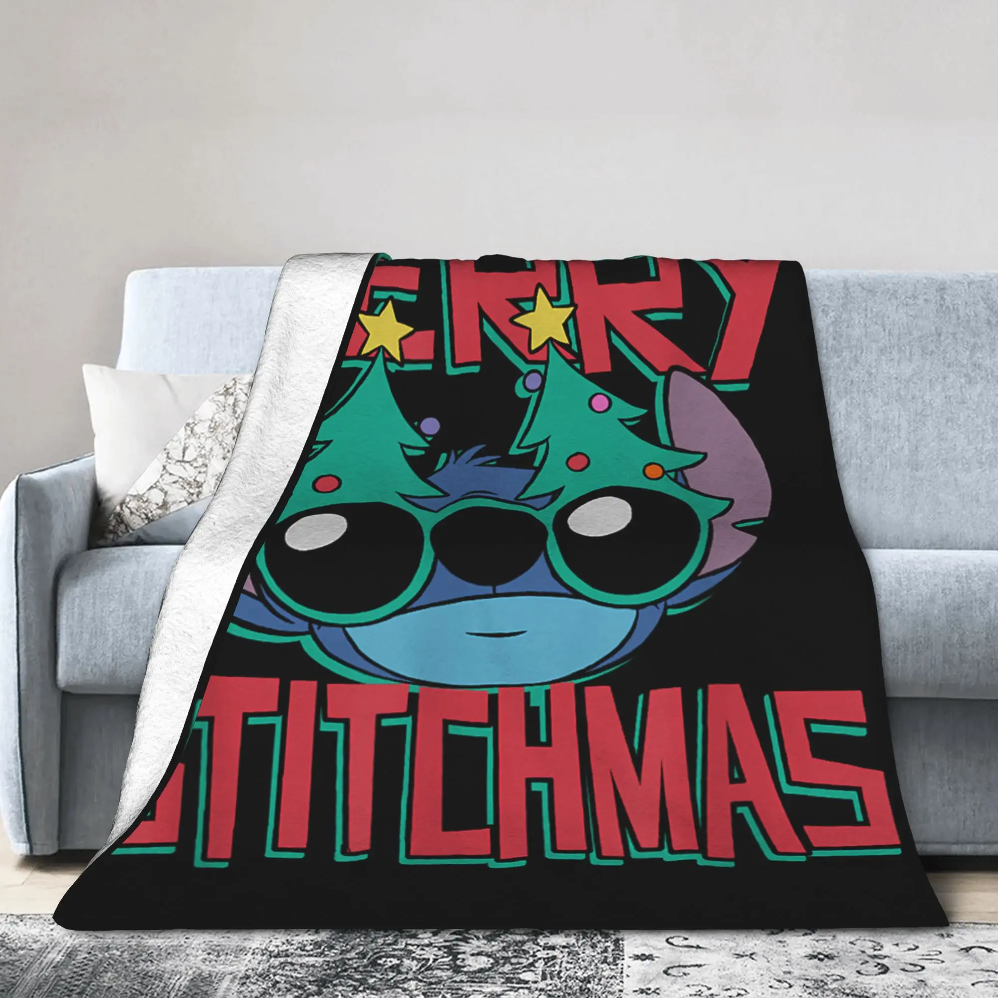 ليلو وستيتش عيد الميلاد عيد ميلاد سعيد الفانيلا البطانيات الخريف لينة الدافئة الفراش يلقي للفتيات الفتيان غرفة المعيشة غطاء سرير الجدة