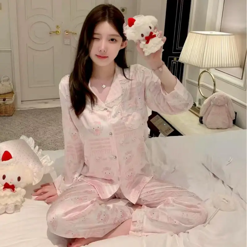 Kawaii مرحبا كيتي منامة السراويل الكرتون أنيمي نمط الحرير الجليد المرأة بيجامة طالب ملابس خاصة الحبيب فتاة بيجامة مجموعات