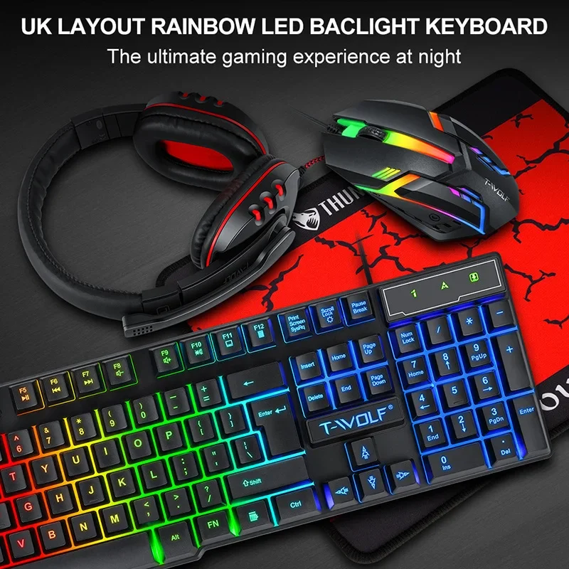 Keyboard Mouse Earphone Set 4in1 Wired Game Home Office Set Computer Accessories Luminous Keyboards E-sports Gaming  Accessories