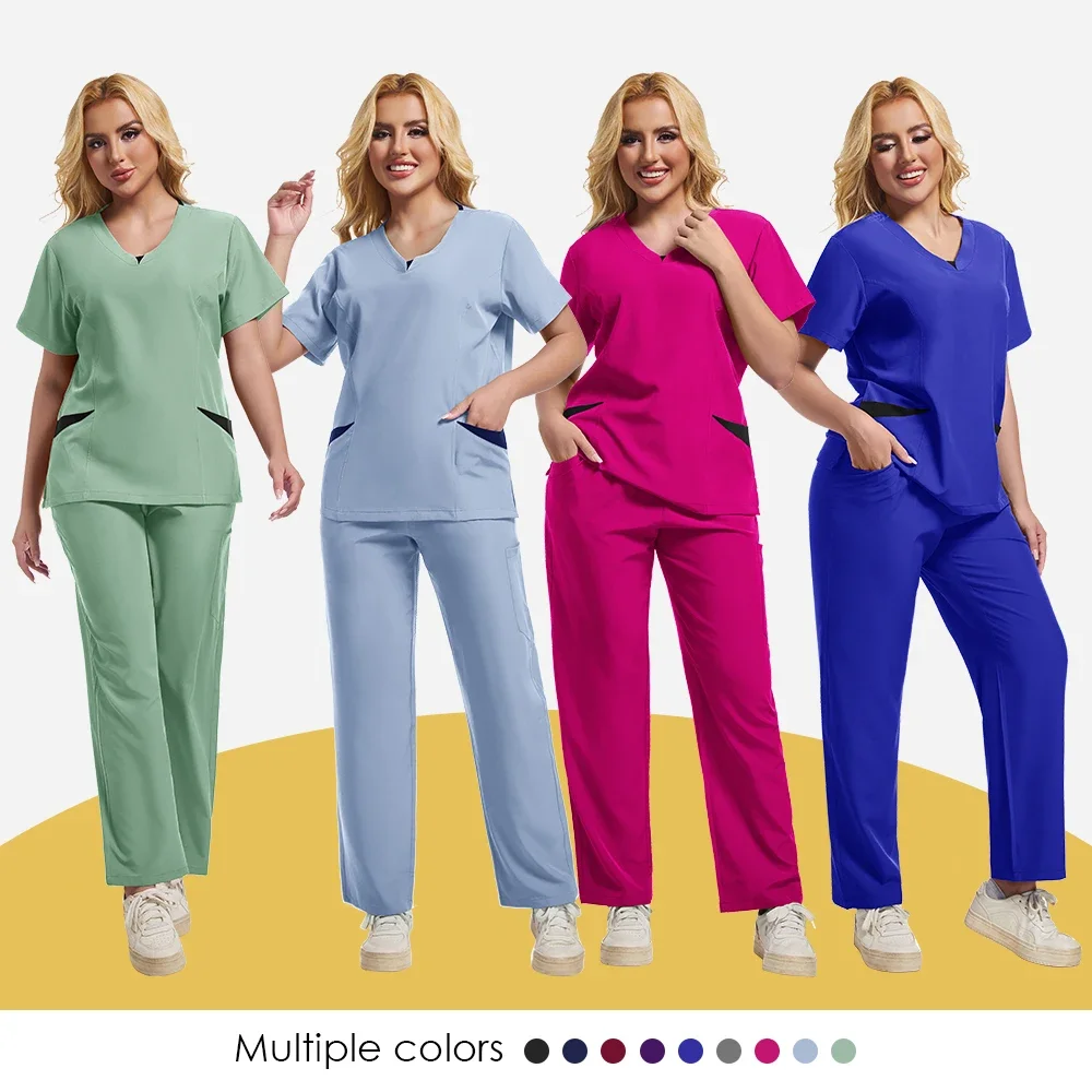 Multicolor scrub uniform Short sleeve top pants care uniform Women's pet shop Doctor scrub Medical surgery overalls scrub set