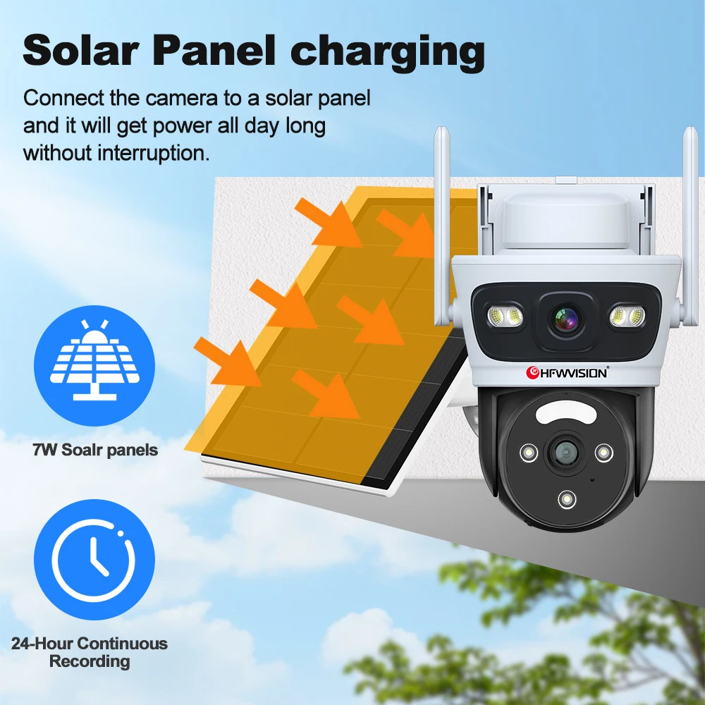 HFWVISION AOV 4G Solar Security Camera 6MP PTZ 24H Recording Humanoid Detection Color Night Vision Outdoor CCTV Security Camera