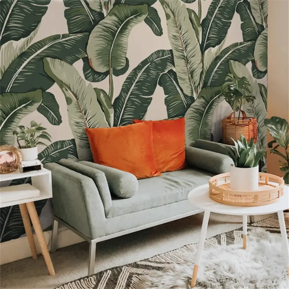 Custom banana leaf plant wallpaper home decor Southeast Asian tropical rainforest wallpapers for living room sofa TV background