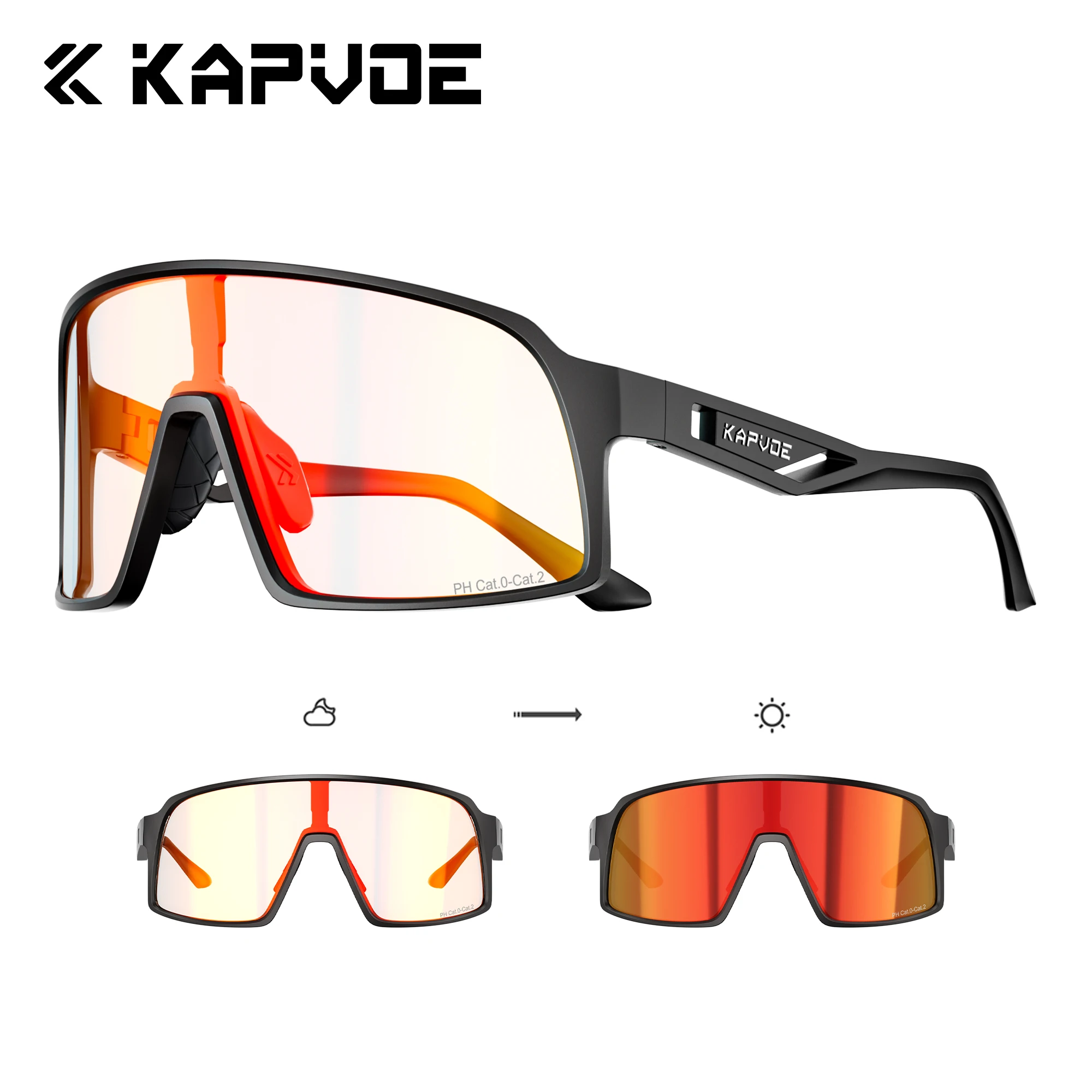 2026 KAPVOE Photochrome Radfahrbrille MTB Bike Sport-Sonnenbrille für Herren Fahrrad UV400 Outdoor-Ausrüstung Wanderbrille