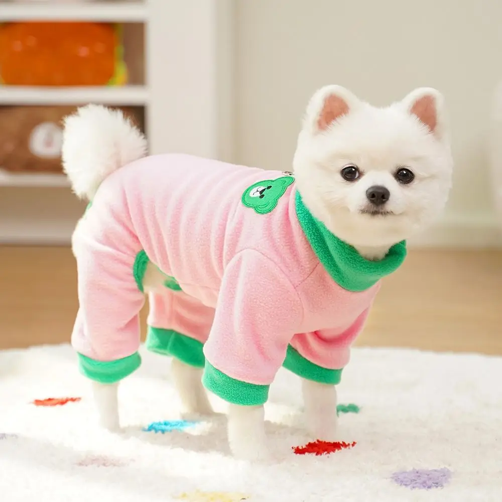 Bear Pattern Plush Dog Jumpsuit Colorful Comfortable Warm Dog Pajamas with D Ring Pet Base Shirt Winter Pet Overalls