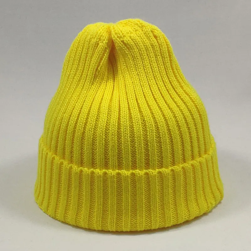 Men Winter Knit Snow Hats Women Beanie Warm Skullies Stretchy Cotton Acrylic Yarns Neon Yellow White Hot Pink