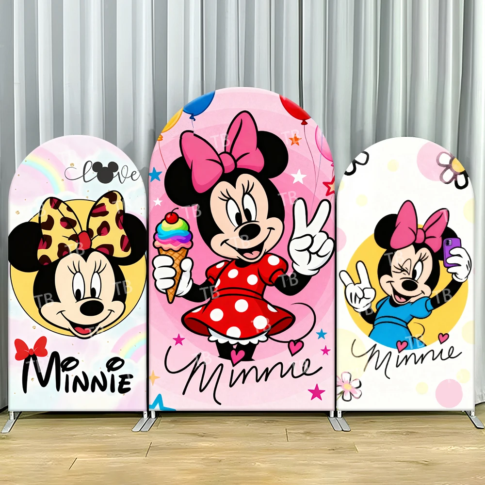 

Minnie Mouse Cute Arch Backdrop Cover Ice Cream Star Scene For Girls Birthday Party Cartoon Theme Photo Booth Decor Prop