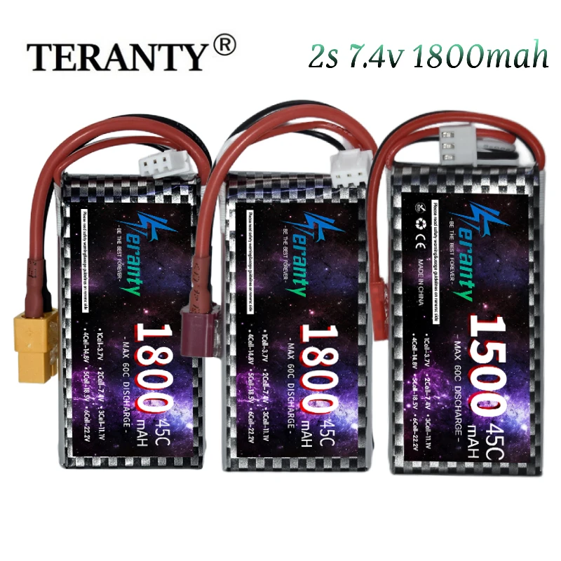 TERANTY 2S Akku 7,4V 1800mAh Lipo-Akku 45C für RC-Helikopter Auto Boot Quadcopter Drohne LKW Leichtgewicht T/T30/XT60/JST