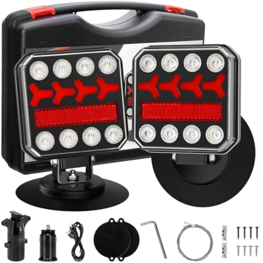 

Wireless Trailer Lights Rechargeable Magnetic LED Trailer Lights with Reverse Light Portable Wireless Tow Tail Light Kit for Tr