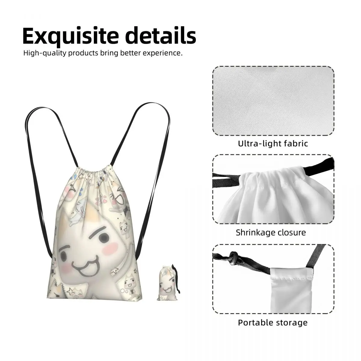 Cartoon Animation Toro Inoue Cat Drawstring Backpack Sports Gym Bag Portable Travel Drawstring Bag for Men Women