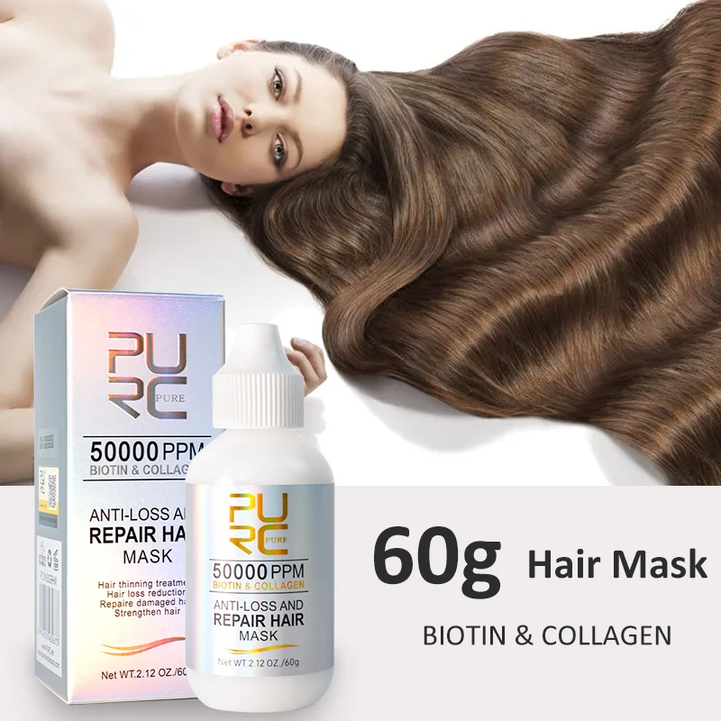 PURC-Masque anti-chute de cheveux à la biotine au collagène, masque lissant, réparation des cheveux brillants, traitement hydratant pour les cheveux abîmés et crépus, masques de soin