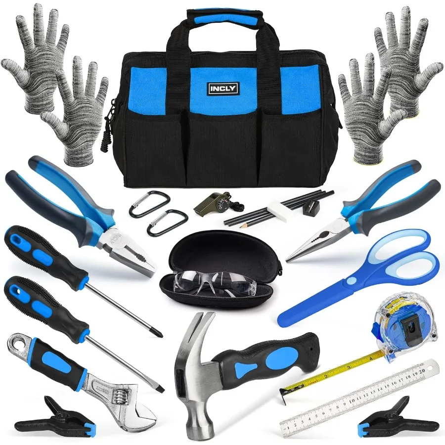 

24 PCS Real Tool Set with Tool Bag for Boys: Authentic Small Hand Tools Kit Designed for Home DIY Projects Construction L