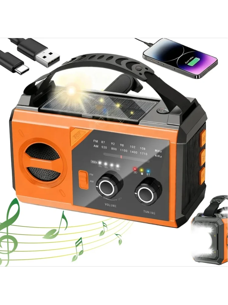 Radio Awaryjne z Głośnikiem Bluetooth – Power Bank z Szybkim Ładowaniem 20000mAh – 3-Stopniowe Ładowanie (USB/Solar/Na Korbę) – Radio AM/FM z Kompasem i Latarką – Prezent na Kemping i do Aktywności na — 2