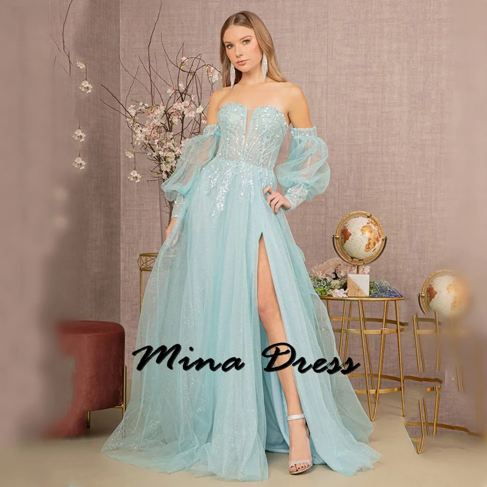 

Mina Customized Backless Women Evening Dress Evening Dress Stylish Wedding Dresses Sequins Strapless Sleeveless Puff Sleeves