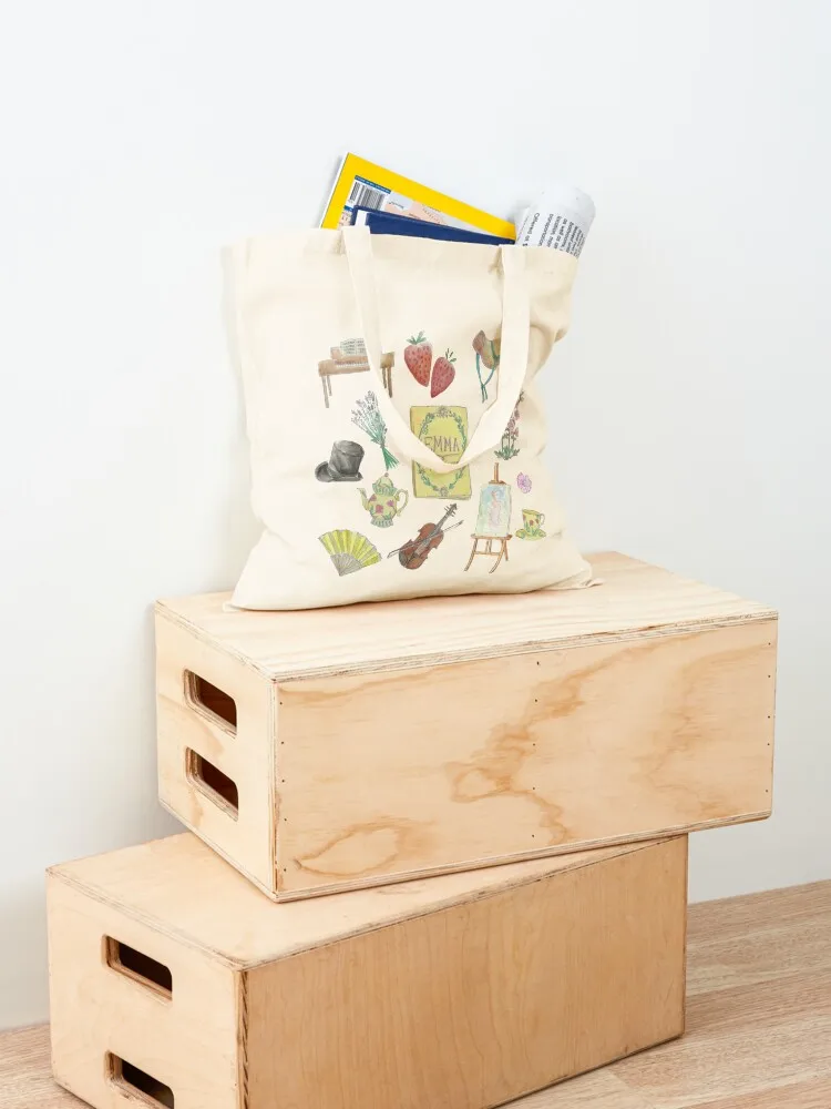 إيما الرسوم التوضيحية حمل حقيبة قماش حمل حقيبة هدية حقيبة لطيف التسوق المحمولة