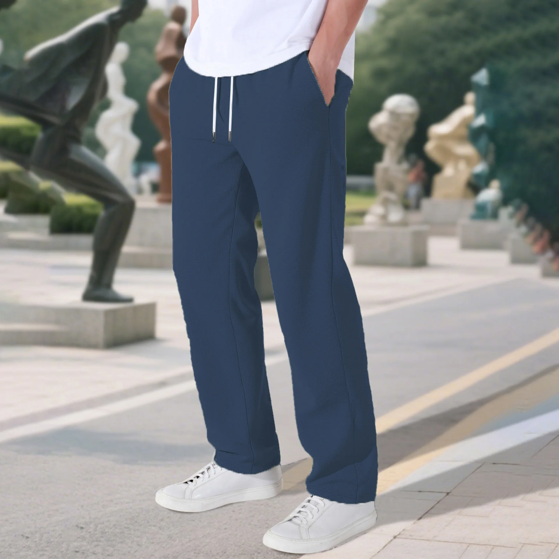 

2025 New Fashion Trendy Versatile Streetwear Casual Pockets Solid Color Pants Men Spring/Summer American Sports Casual Long P