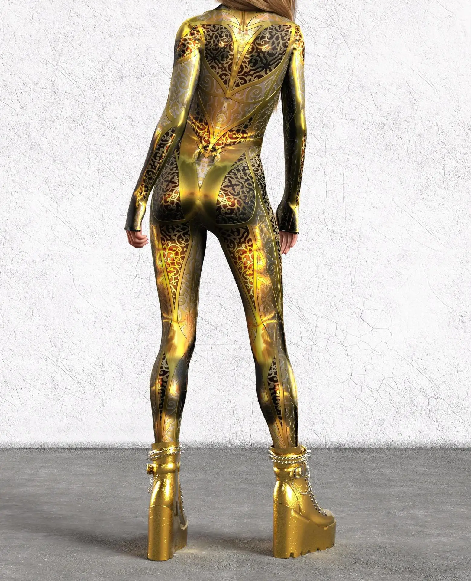 Halloween Bunter 3D-Druck Damen-Jumpsuit Erwachsener Sexy Rollenspiel-Bodysuit Party Bühnenauftritt Monos Catsuit Rave-Outfit – Detail 13