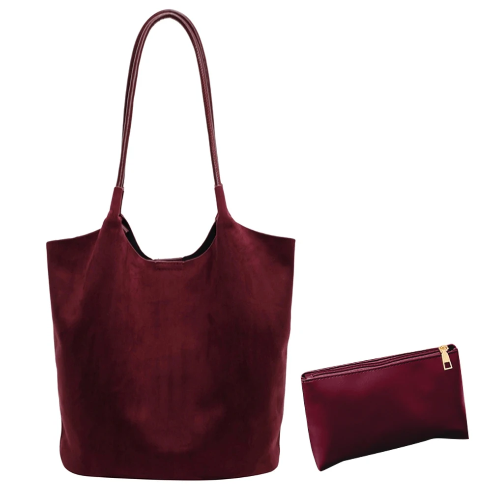 

Shoulder Bag Faux Suede for Women Slouchy Solid Top-handle Bag Magnetic Closure Hobo Bag for Work Travel
