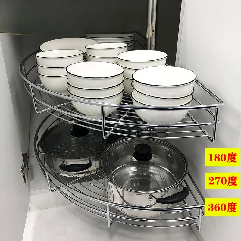 

Kitchen Cabinet Corner Basket Turntable Storage Little Monster Double-layer Linkage Stainless Steel Corner Shelf