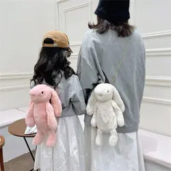 Long Ear Plush Shoulder Bag Coin Purse Handbag Chain Strap Rabbit Plush Bags Cartoon Animals Crossbody Bag For Girls